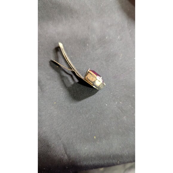 vintage Metal Hair Clip With Large Purple Gemstone Accent Estate Retro - Picture 5 of 5